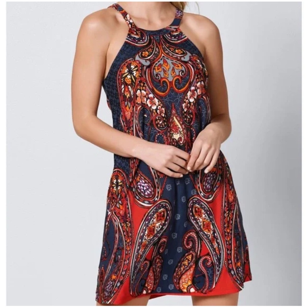 Lascana red and navy paisley print mini dress summer vacation resortwear beach